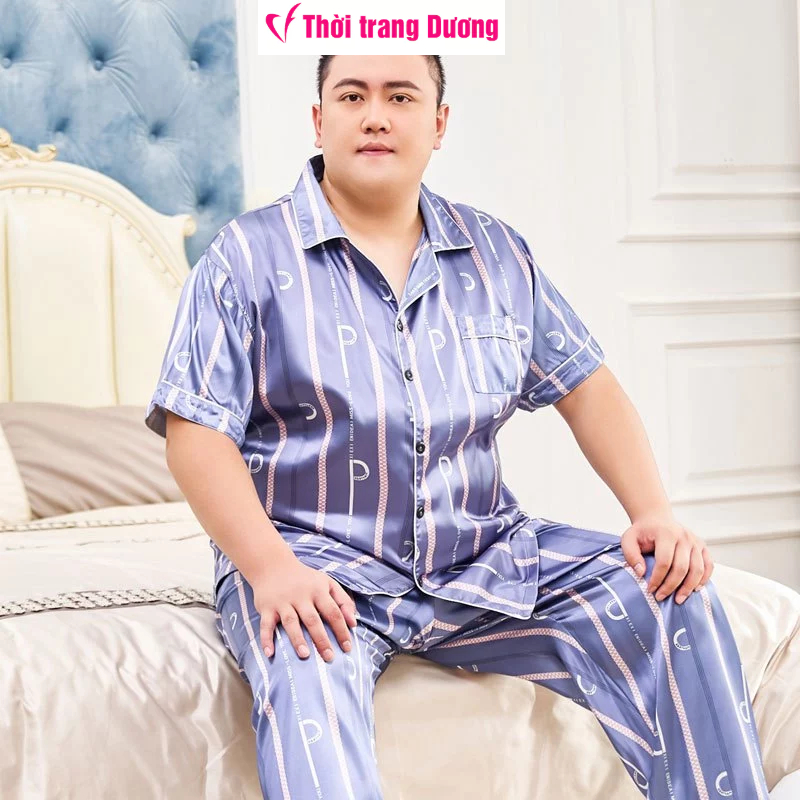 Bộ pyjama nam ngắn tay quần dài mặc nhà vải lụa cho người mập big size hàng nhập HY3170 - Thời Trang Dương