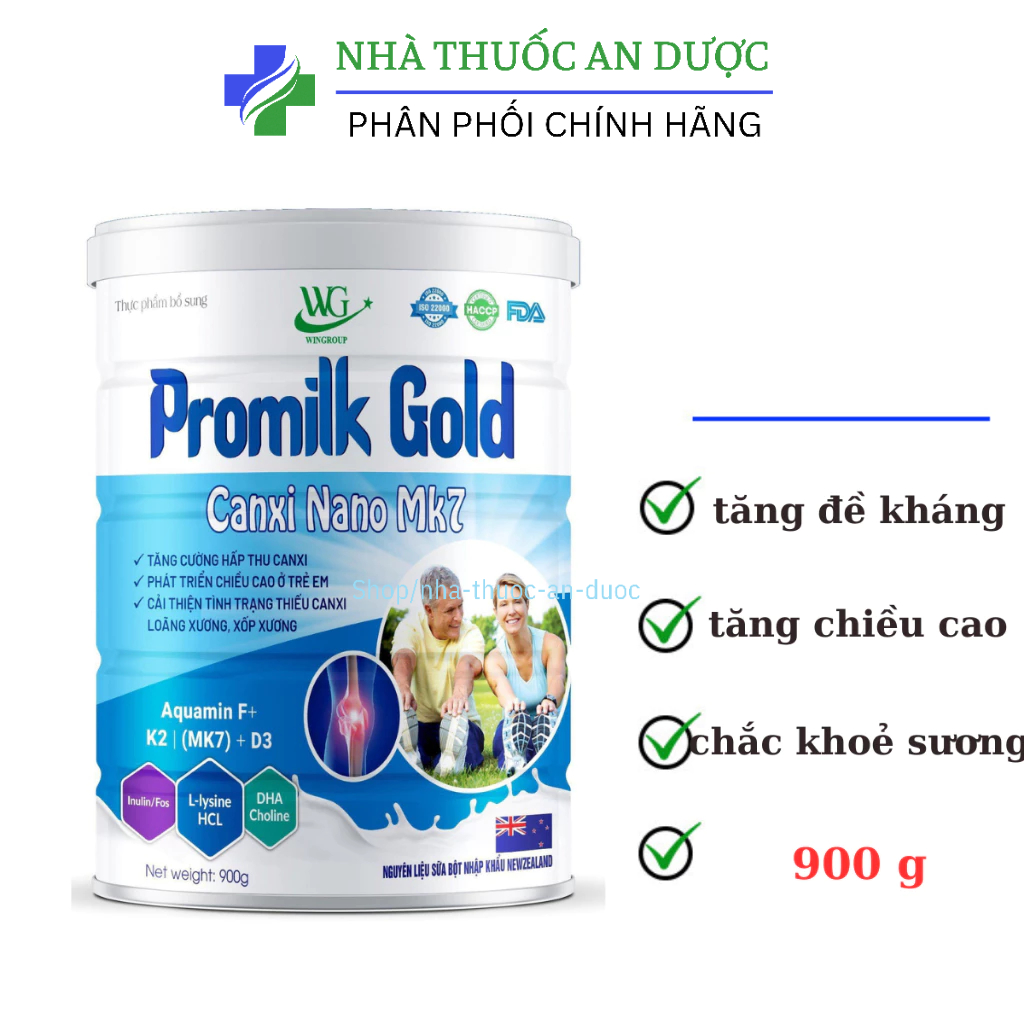 Thực phẩm bổ sung PROMILK GOLD CANXI NANO MK7 Giúp xương chắc khỏe, ngừa nguy cơ loãng xương hộp 900g