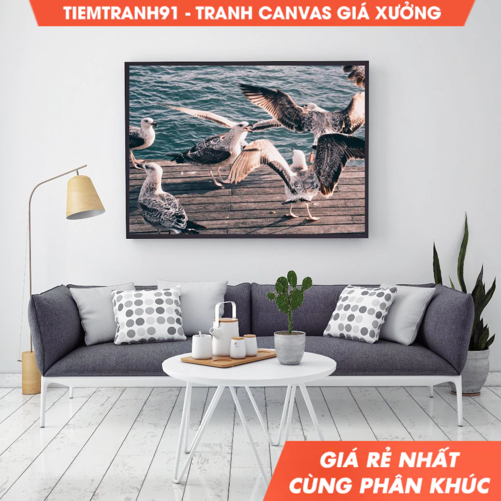Tranh treo tường, Seagulls, Barcelona port harbour, birds poster, nautical photography, home decor, 