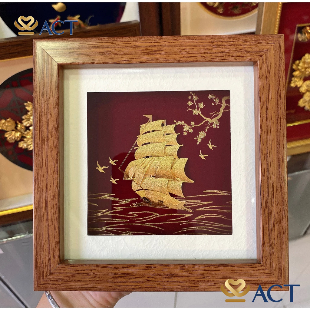 Quà Tặng Tranh Thuyền Dát Vàng 24k ACT GOLD ISO 9001:2015