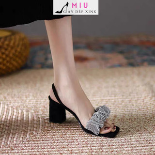 Giày cao gót quai đá gót vuông 6 phân và 3 phân, Sandal cao gót quai óng ánh vuông 3 cm, 6 cm Sandal hot 2023 mùa thu