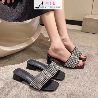 Giày cao gót quai đá gót vuông 6 phân và 3 phân, Sandal cao gót quai óng ánh vuông 3 cm,6 cm dép 2023 mùa thu
