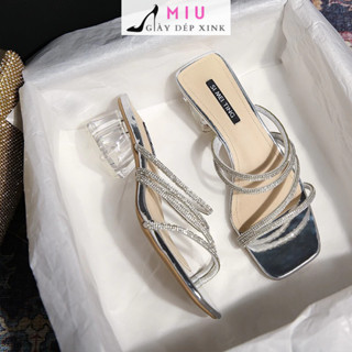  Dép Sandal cao gót nư quai đính đá sang chảnh gót trong êm nhẹ cao 3p dễ đi. Dép đi du lịch đi cafe - Miu Giày Dép 