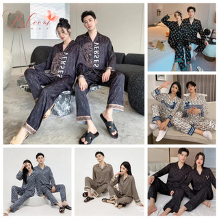 Pyjama lụa couple nam nữ Đồ mặc nhà lụa cao cấp đồ bộ đôi sang trọng quà tặng cặp đôi