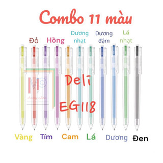  Combo 11 bút 11 màu  Bút bi nước mực gel bấm nhiều màu 0.5mm Deli xinh xắn nhanh khô viết đều trơn mượt EG118 
