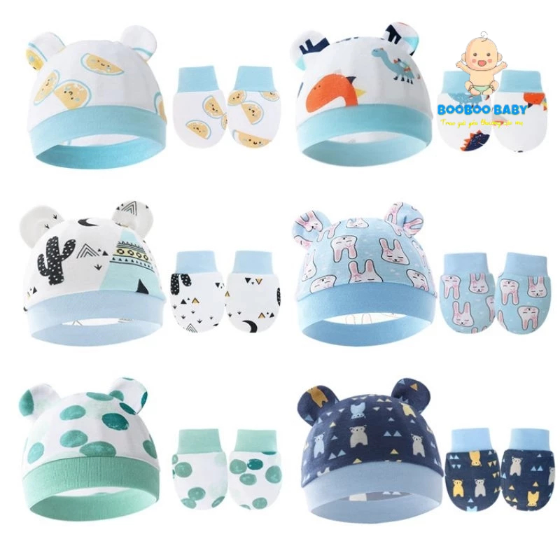Set Đầy Đủ Mũ + Bao Tay + Bao Chân Cotton Thun Hàng Đẹp Cho Bé Sơ Sinh BB21