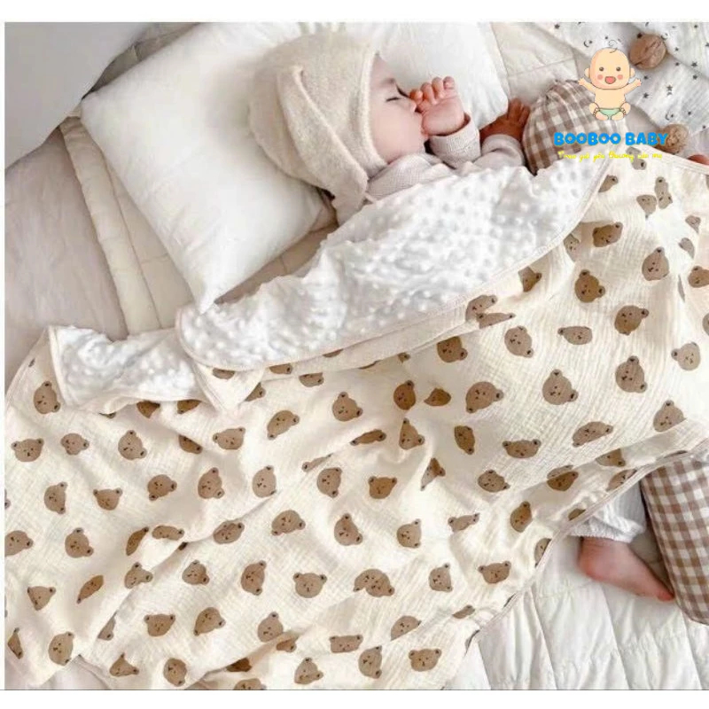 Chăn Xô Muslin, Chăn xô nhung hạt đậu đắp thu đông, mùa se se lạnh phù hợp cho bé chất mềm mại, ấm áp BB38