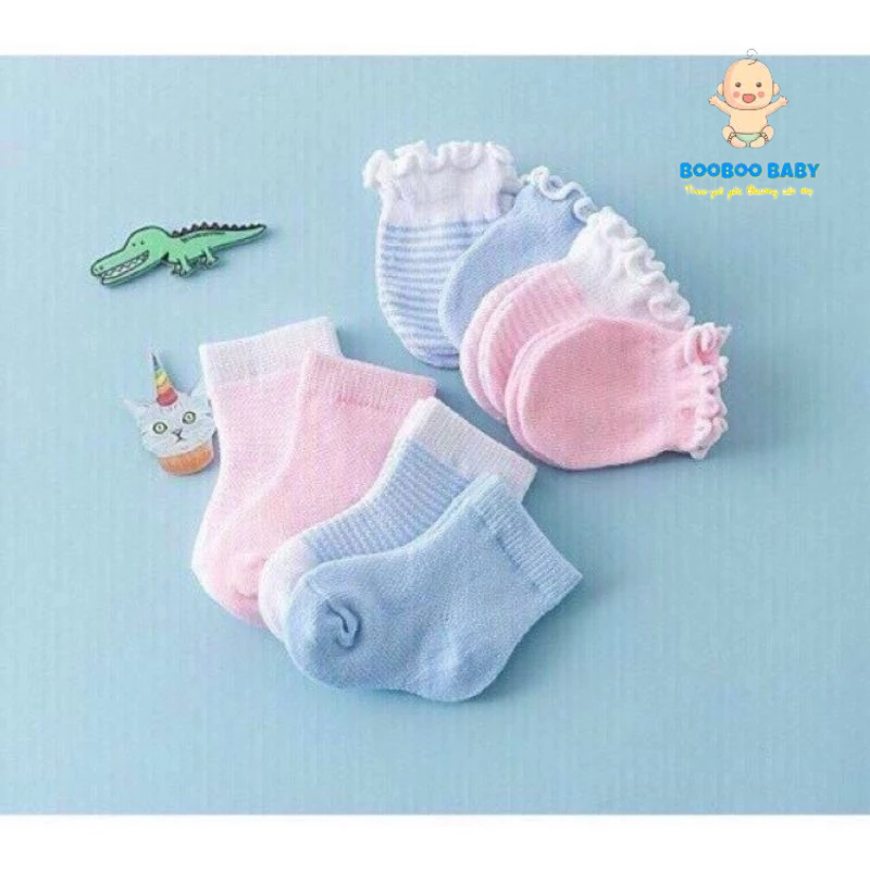 M11. SÉT tất tay tất chân len cotton giữ ấm cho bé 0 - 6 tháng tuổi