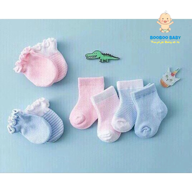 M11. SÉT tất tay tất chân len cotton giữ ấm cho bé 0 - 6 tháng tuổi