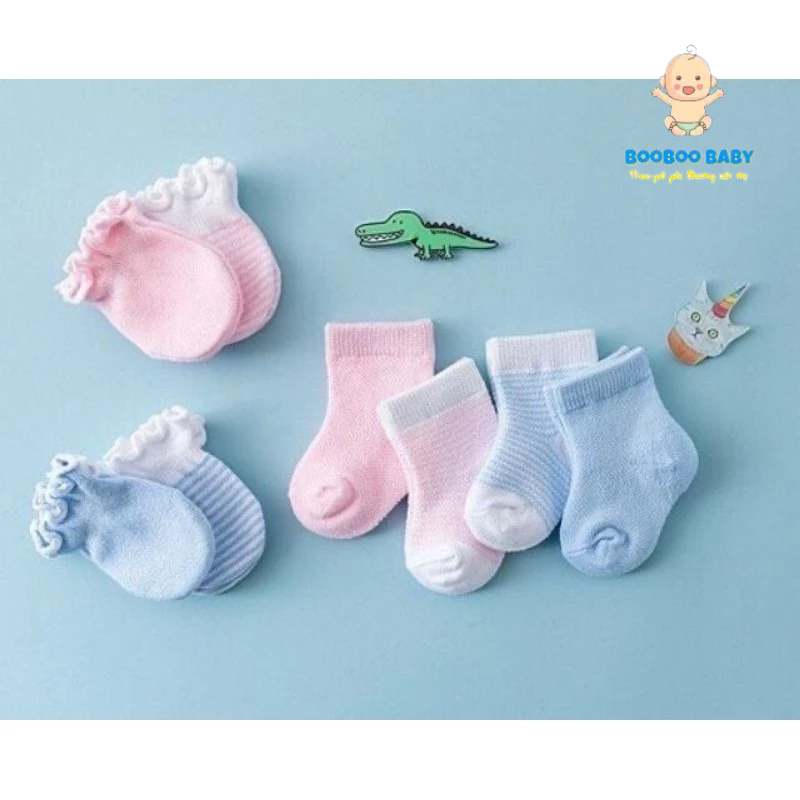M11. SÉT tất tay tất chân len cotton giữ ấm cho bé 0 - 6 tháng tuổi