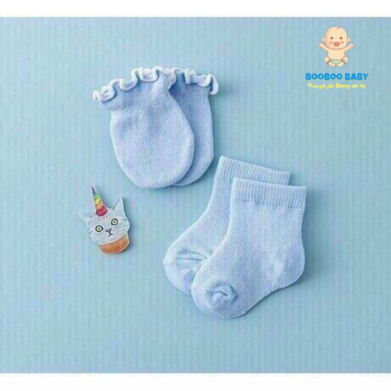 M11. SÉT tất tay tất chân len cotton giữ ấm cho bé 0 - 6 tháng tuổi