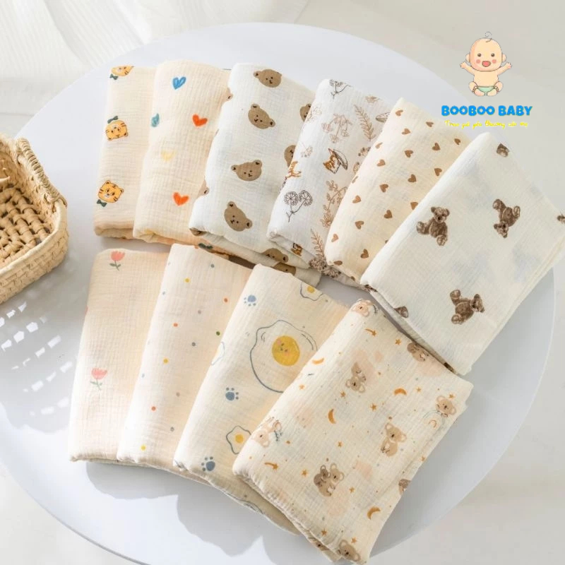 (LOẠI TO, KT 80* 100CM) Khăn tắm, khăn quấn bé MUSLIN 2 lớp mềm mịn thoáng mát  BB113