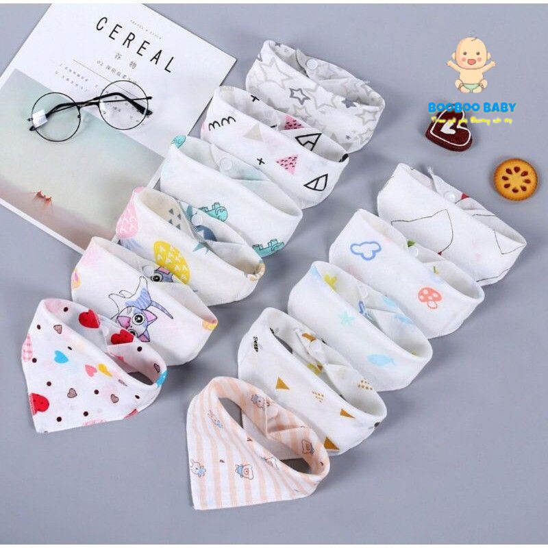 Khăn yếm tam giác cotton 100% hai lớp cho bé (có cúc bấm) BB54