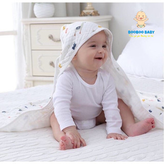 BooBoo Baby - Choàng Ủ, Khăn Tắm, Chăn Ủ Xô Có Mũ 4 lớp Hàng Loại 1 Chất Thoáng Mát Cho Bé BB37