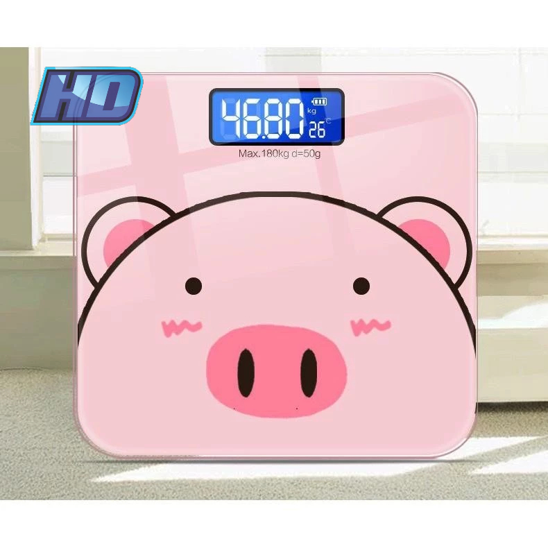 cân điện tử sức khoẻ mặt kính hình chú heo xinh xắn chịu lực 180kg