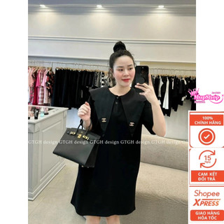 Đầm babydoll bigsize đen cổ nhọn kèm tag , váy bầu babydoll thiết kế siêu xinh