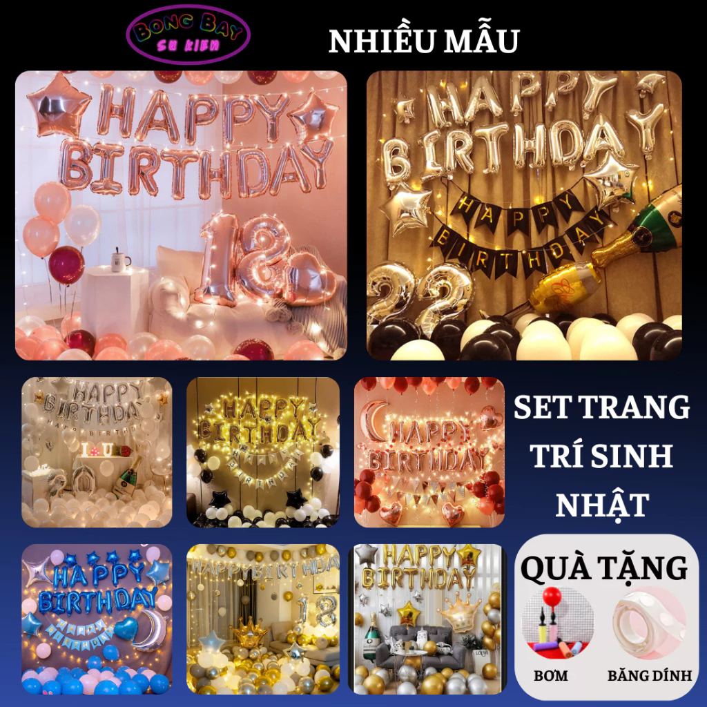 Sét trang trí sinh nhật bằng bóng bay có đèn led đẹp