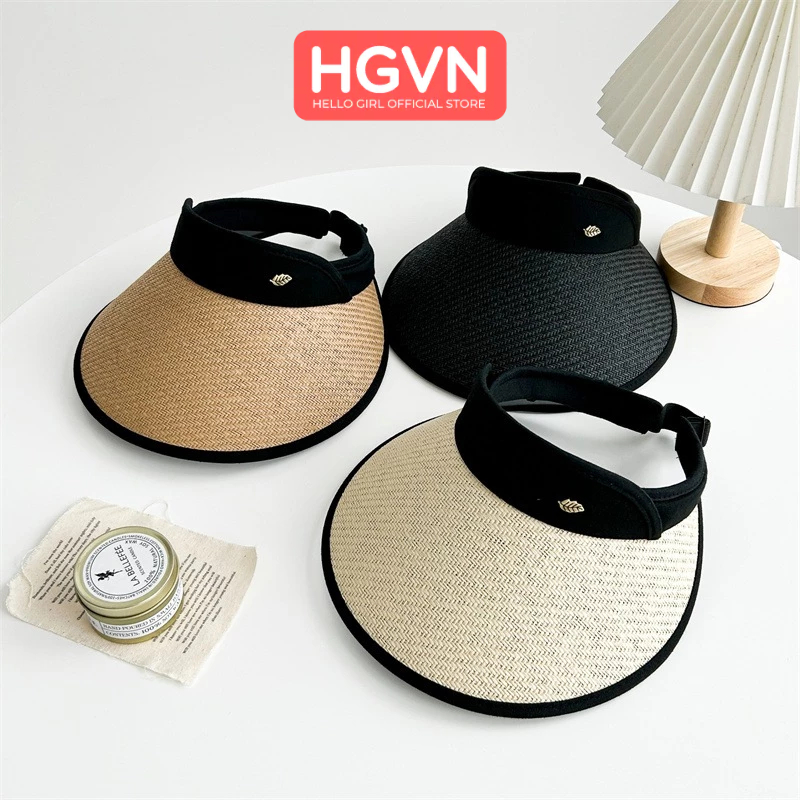 Mũ cói chống nắng nữa đầu tag hình lá HGVN Nón cói đi du lịch chống tia uv hàn quốc mẫu mới 2024 dành cho nữ