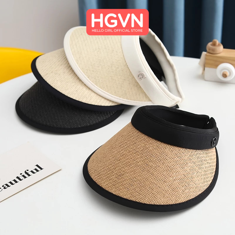 Mũ cói nữa đầu chống nắng chữ G hàn quốc HGVN nón cói chống tia uv đi chơi du lịch mùa hè cho nữ kích thước 53 đến 58cm
