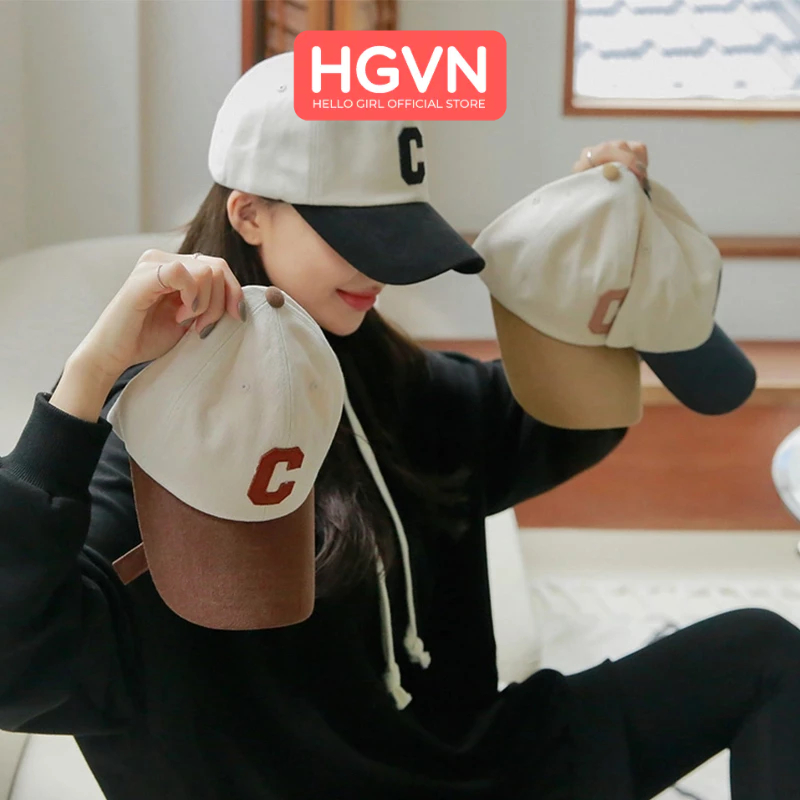 Mũ lưỡi trai vành màu chữ C Hàn Quốc HGVN dành cho nữ thời trang đường phố đa năng nón cặp đôi mũ bóng chày nam nữ 2024