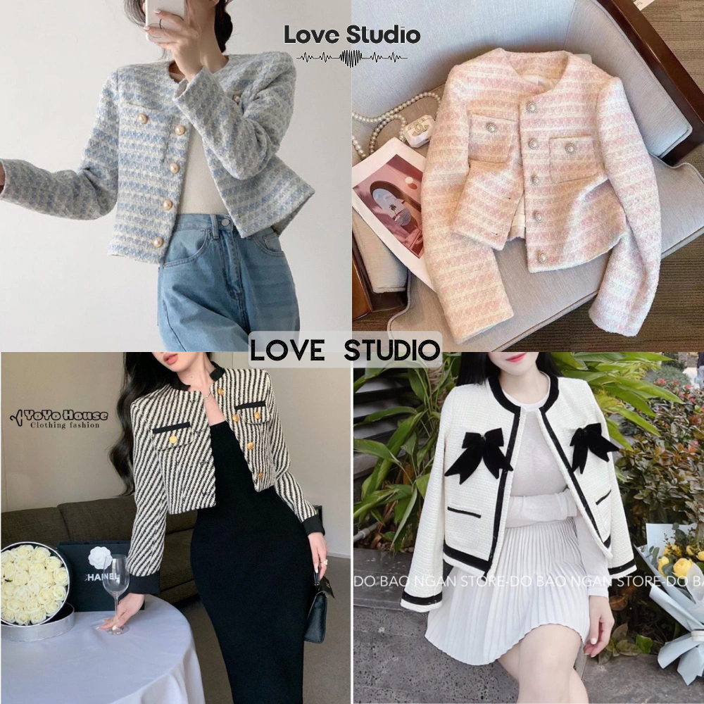 Áo khoác dạ xanh baby hồng vàng pastel tweed nữ quảng châu 2 lớp cao cấp hình thật phong cách hàn quốc AK L66