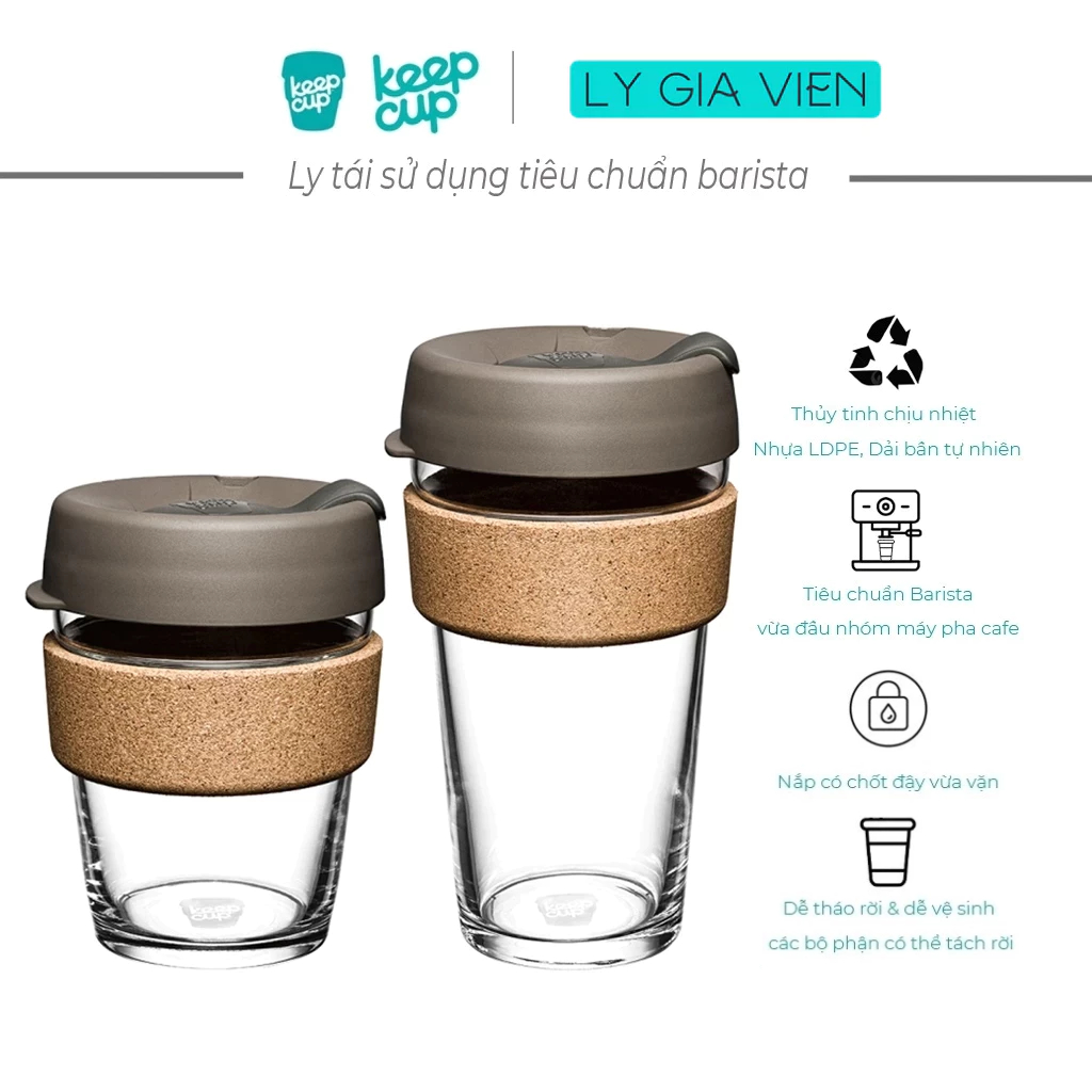 Ly thủy tinh KeepCup Cork LATTE Reusable Cup