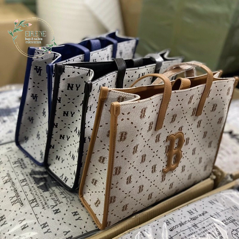 Túi Tote mlb hoạ tiết monogram Chất Jacquard phối da sẵn hai Size 39 và 25