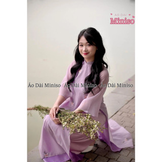 Áo dài tơ thêu màu tím cà MINISO