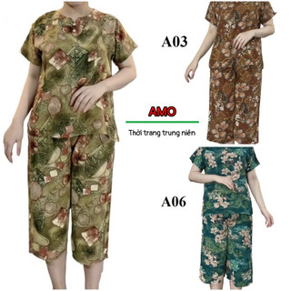 Bộ đồ trung niên cho mẹ mặc nhà lụa hàn lửng siêu mát, không nhăn , bộ lụa mềm mát