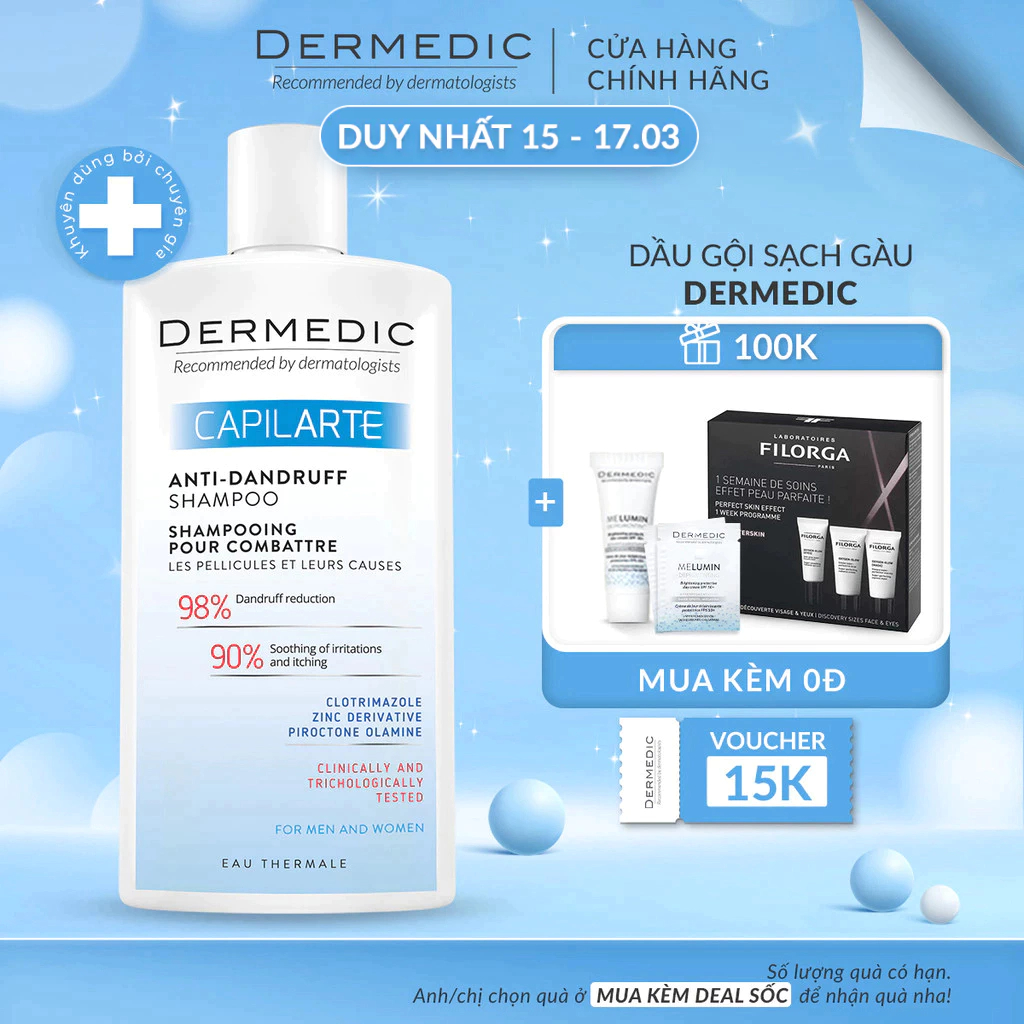 Dầu Gội Sạch Gàu Giảm Ngứa Da Đầu Dermedic Capilarte Anti Dandruff Shampoo Combating Its Cause 300Ml