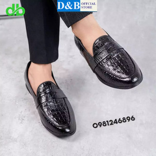 Giày Lười Nam da bóng - dập vân caro tinh tế - cao thêm 3cm + tặng lót khi mua giày.