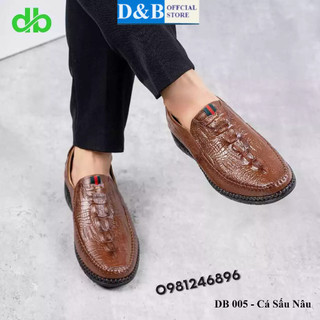 Giày da nam da bò dập vân cá sấu đế siêu êm thoải mái khi dùng, giày nam da thật đế cao su êm ái - DB 005
