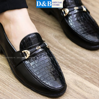 Giày Lười Nam da bóng - dập vân caro tinh tế - cao thêm 3cm + tặng lót khi mua giày - GDB 14