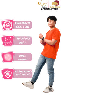 Áo T-Shirt Unisex Màu Cam Thun 100% Cotton Cao Cấp Tay Ngắn Năng Động - Gold Rhino