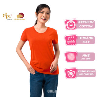 Áo Thun Nữ Cổ Tròn Điều Hòa Nhiệt Độ 4 Mùa 100% Cotton Tự Nhiên Màu Cam - Gold Rhino