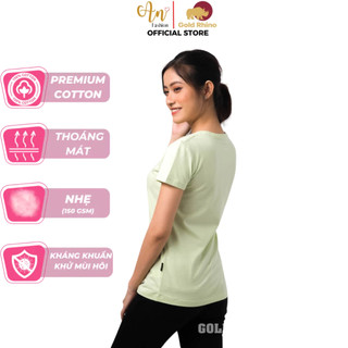 Áo Thun Nữ Cổ Tròn Màu Cốm Sữa, Dáng Ôm Nhẹ Nhàng, Vải 100% Cotton Mềm Mịn - Gold Rhino