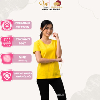 Áo Thun Nữ Cổ Tròn Màu Vàng Tươi Sáng Da, 100% Cotton Cao Cấp - Gold Rhino