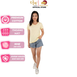 Áo Thun Cổ Tròn Tay Ngắn Dáng Ôm Màu Vàng Mơ Xinh Tựa Nàng Thơ, Vải 100% Cotton Tự Nhiên GRT12 - Gold Rhino