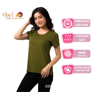 Áo Thun Cổ Tròn Tay Ngắn Tôn Dáng Màu Rêu Sáng Tạo Năng Động Vải 100% Cotton Cao Cấp - Gold Rhino