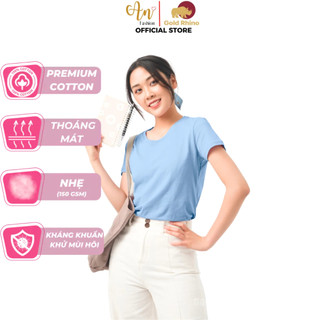 Áo Phông Nữ Cổ Tròn Màu Xanh Biển, 100% Cotton Tự Nhiên, Thấm Hút Khử Mồ Hôi - Gold Rhino