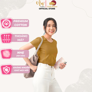Thấy Là Mê, Mặc Miễn Chê Áo Nữ Tay Ngắn Cổ Tròn Màu Vàng Đồng, Thun 100% Cotton Cao Cấp Phù Hợp 4 Mùa - Gold Rhino