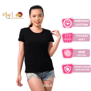 Áo Thun Basic Cổ Tròn Màu Đen Mặc Mát, Vải 100% Cotton Tự Nhiên, Kháng Khuẩn Ag+ Khử Mồ Hôi - Gold Rhino