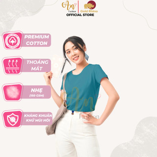 Áo Thun Nữ Màu Xanh Cổ Vịt Cổ Tròn Trẻ Trung Phong Cách Linh Hoạt 100% Cotton Cao Cấp - Gold Rhino