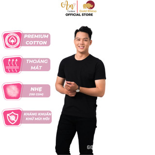 Áo Thun Unisex Màu Đen Nam Tinh 100% Cotton Cao Cấp, Vải Kháng Khuẩn, Khử Mùi Cả Ngày - Gold Rhino