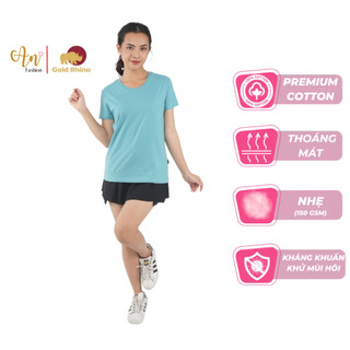 Áo Thun Màu Ngọc Lam Vải Cotton Hữu Cơ, Mềm, Nhẹ, Thoáng Mát, Tay Ngắn Cổ Tròn Dáng Ôm - Gold Rhino