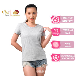 Áo Nữ Cổ Tròn Tay Ngắn Phom Basic Màu Xám Nhẹ Nhàng Dáng Sang Thun Cotton Hữu Cơ, Mặc Đẹp 4 Mùa - Gold Rhino