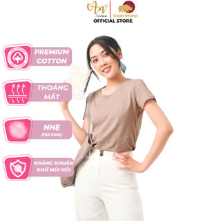 Áo Thun Nữ Màu Beige Thấy Là Mê, Dễ Phối Đồ, Cổ Tròn Năng Động, 100% Cotton Cao Cấp - Gold Rhino