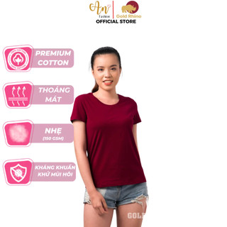 Áo Nữ Ngắn Tay Cổ Tròn Màu Đô JP Cá Tính Thun Cotton Tự Nhiên Mặc Mát Năng Động Và Tự Tin - Gold Rhino