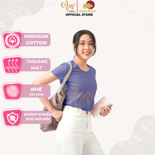 Áo Nữ Tay Ngắn Cổ Tròn Màu Việt Quất 100% Cotton Cao Cấp, Công Nghệ Kháng Khuẩn Ag+ Mặc Là Mê - Gold Rhino