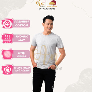 Áo T-Shirt Unisex Màu Xám Tiêu Phong Cách, Vải Cotton Hữu Cơ Đã Kháng Khuẩn Ag+, Cổ Tròn Tay Ngắn - Gold Rhino